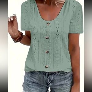 Sage Eyelet Textured Top Size 3X